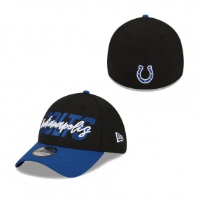 Men's Indianapolis Colts New Era Black Royal 2022 NFL Draft 39THIRTY Flex Cap